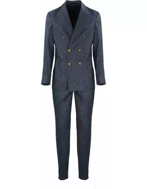Eleventy Denim Effect Double-breasted Suit