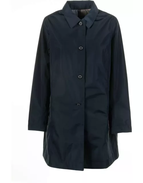 Barbour Navy Blue Trench Coat In Waxed Fabric