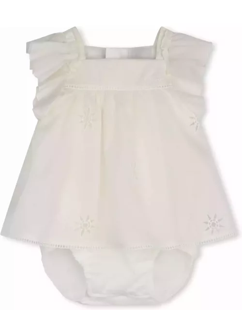 Chloé White Dress With Embroidered Stars And Ladder Stitch Work