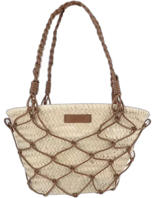 Filippo Catarzi Straw And Cotton Bag With Leather Detail