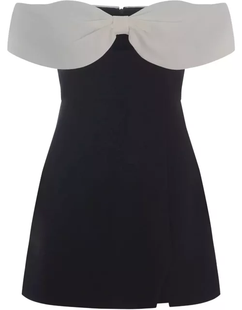 self-portrait Black And White Off-shoulder Mini Dress In Polyester Woman