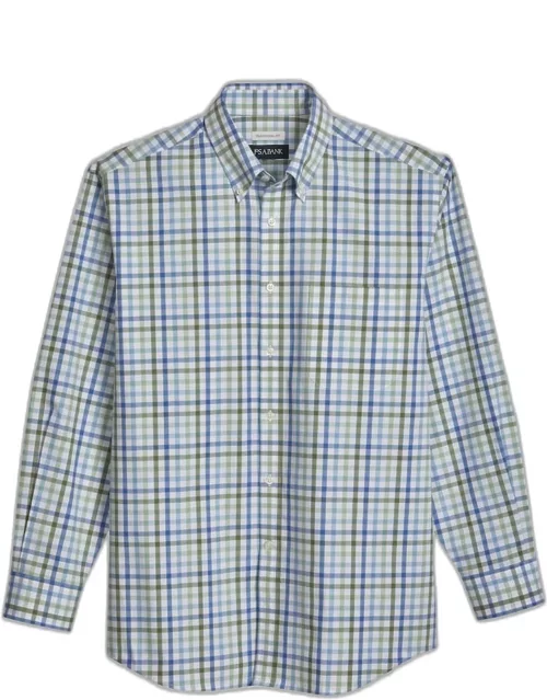 JoS. A. Bank Big & Tall Men's Comfort Stretch Traditional Fit Long Sleeve Casual Shirt , Navy/Green, 4 X Tal