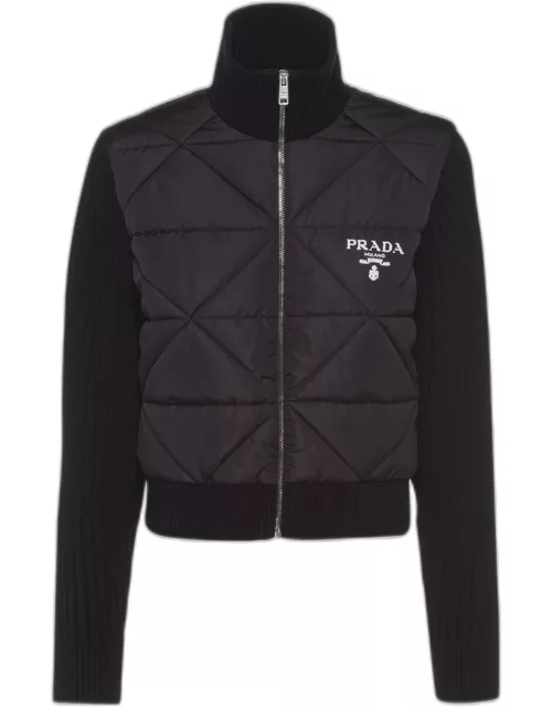 Quilted Nylon Zip-Up Jacket with Wool Sleeve