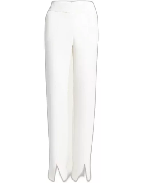 Split Front Straight-Leg Silk Trouser