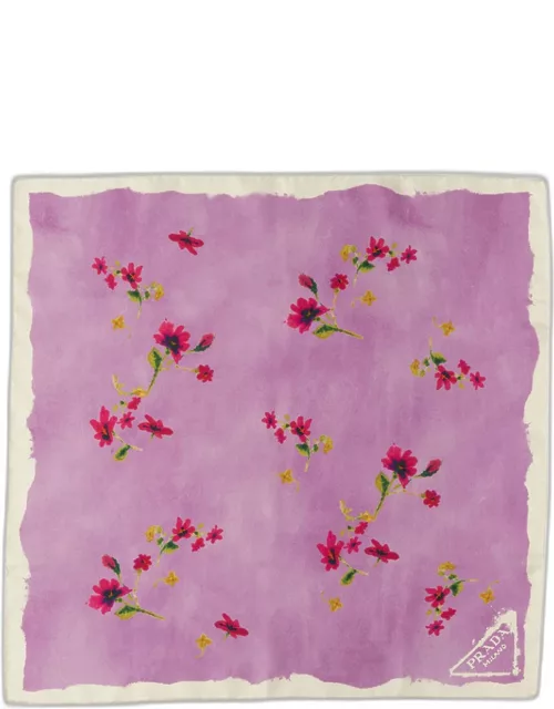 Flower-Print Silk Twill Scarf
