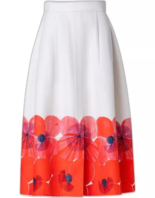 Pleated Floral-Print Cotton Voile Midi Skirt