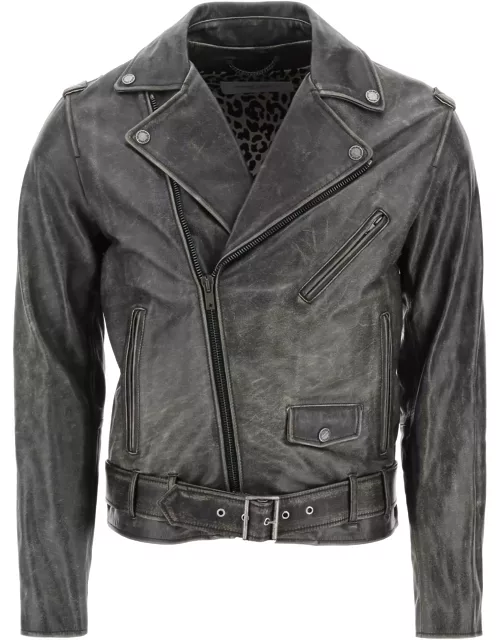 GOLDEN GOOSE Vintage-effect leather biker jacket