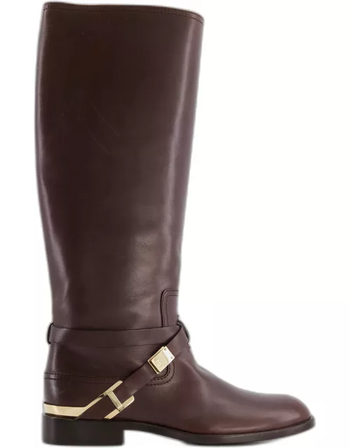 Christian Dior Burgundy Leather Boots with Gold Logo Detai