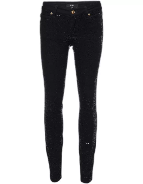 Versus Versace Black Sequined Denim Skinny Jeans S/Waist 28"