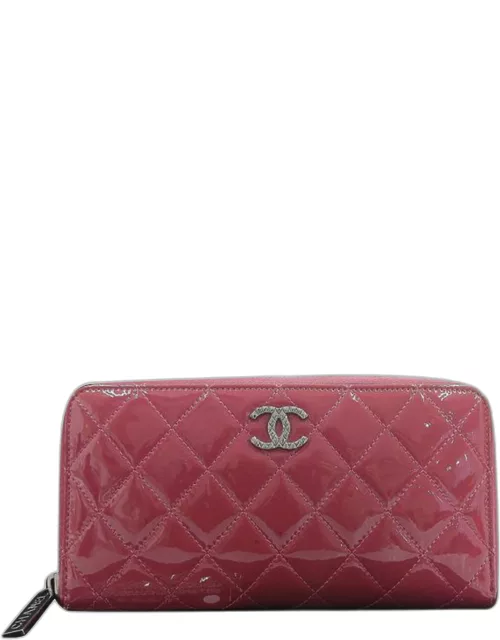 Chanel Pink Leather CC Patent Zip Around Long Wallet