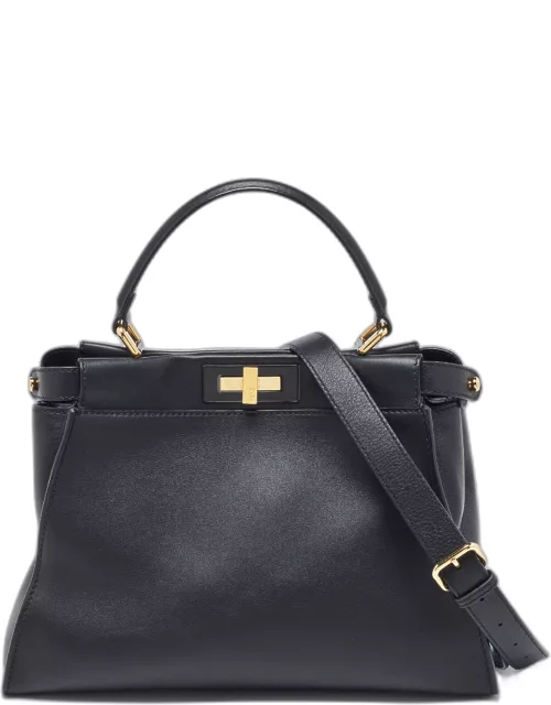 Fendi Black Leather Regular Peekaboo Top Handle Bag