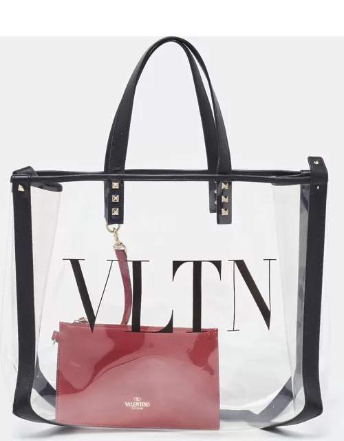 Valenitno Transparent/Black PVC and Leather VLTN Shopper Tote