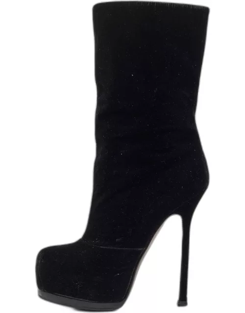 Yves Saint Laurent Black Velvet Ankle Boot