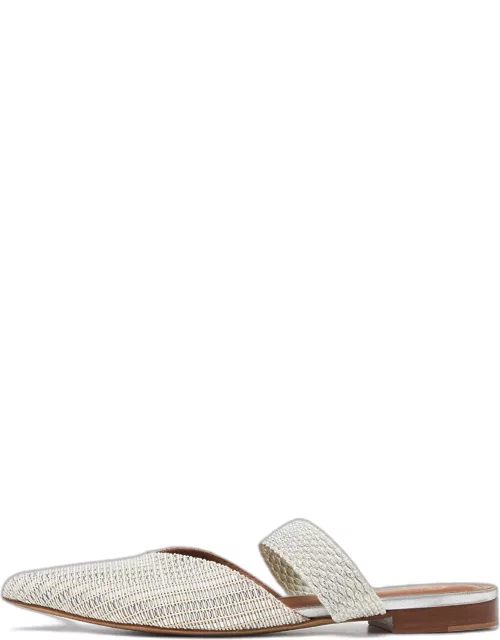 Malone Souliers Silver Woven Canvas Maisie Flat Mule