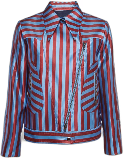 Self-Portrait Blue/Red Candy Stripe Satin Zipper Jacket
