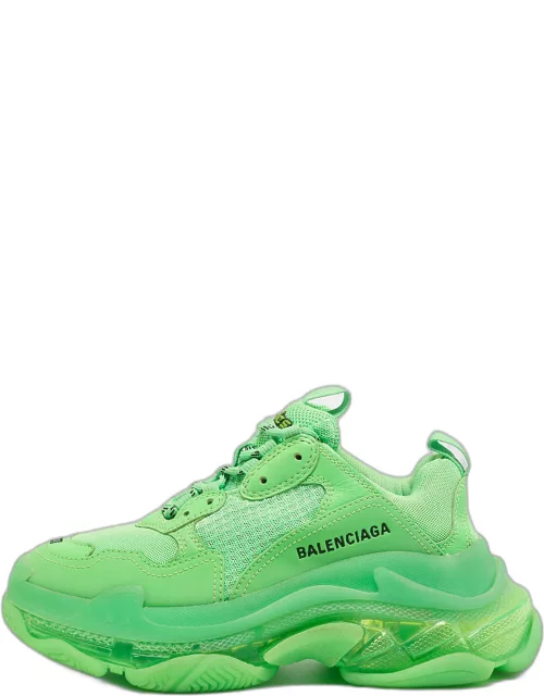Balenciaga Green Mesh and Leather Triple S Low Top Sneaker