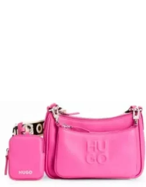 Crossbody bag with detachable pouches and debossed branding- Dark pink Women's Handbag