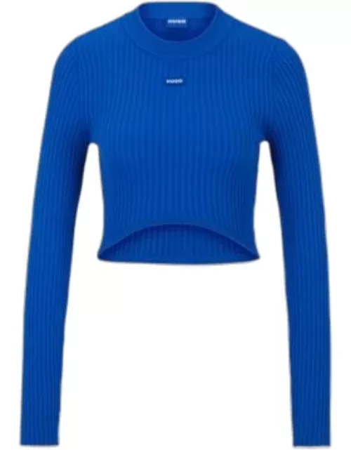 Slim-fit sweater with high-cut hemline- Light Blue Women's Sweater