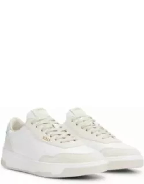 Branded lace-up trainers in leather and nubuck- White Women's Sneaker