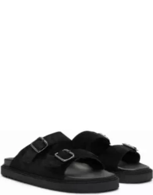 Twin-strap sandals with suede uppers and buckle closure- Black Men's Sandal