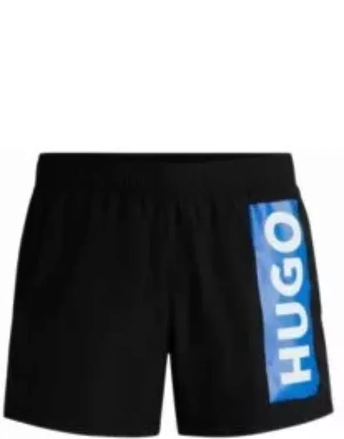 Partially lined quick-dry swim shorts with vertical logo- Black Men's Swim Short