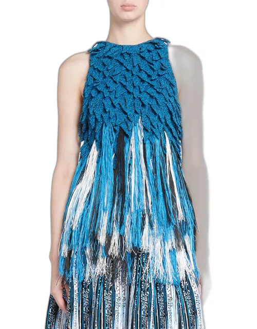 Sleeveless Fringe Empire-Waist Textured Knit Top