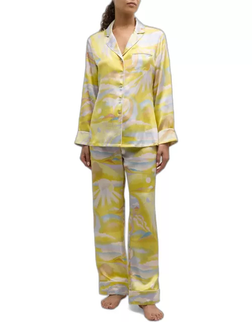 Lila Landscape-Print Silk Satin Pajama Set