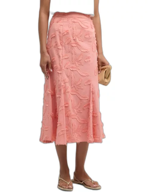 Fringe Applique Cotton Midi Skirt