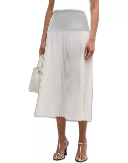 Pleated A-Line Woven Midi Skirt