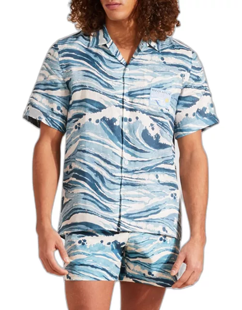 x Maison Kitsune Men's Wave Linen Shirt