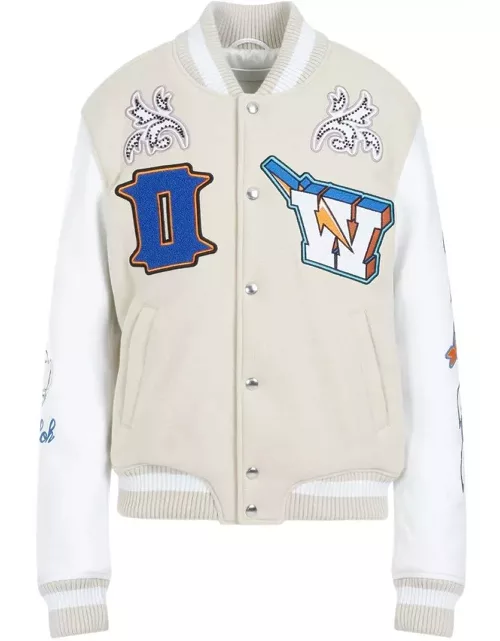 Off-White Tunderbolt Buttoned Long-sleeved Bomber Jacket