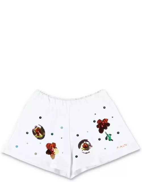 Marni Fleece Shorts With Floral Graphic