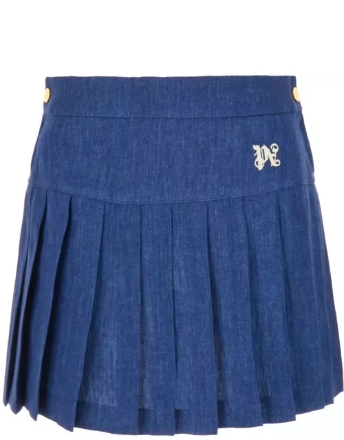 Palm Angels Logo-embroidered Pleated Mini Skirt