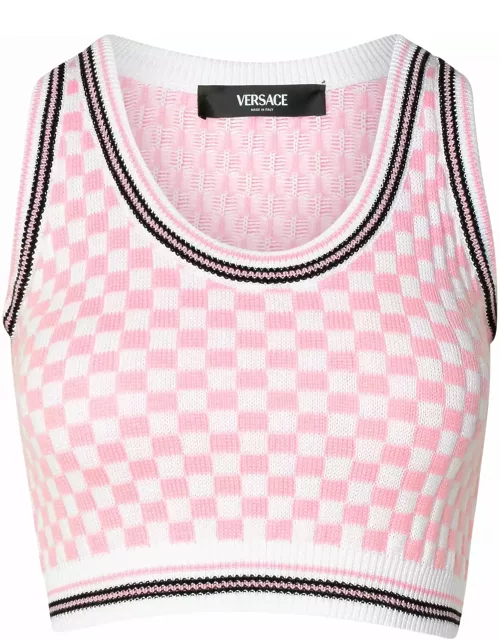 Versace Crop Top In Pink Virgin Wool Blend