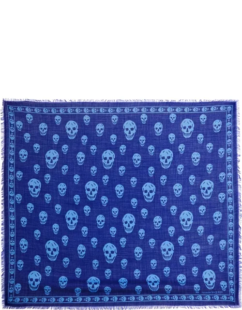 Alexander Mcqueen Biker Skull-print Wool Scarf - Blue