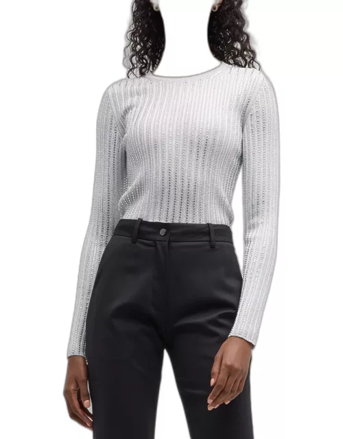 Metallic Strass-Embellished Long-Sleeve Sweater