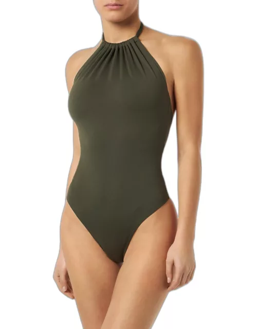 MC2 Saint Barth Woman Military Green Halter Neck One Piece Swimsuit