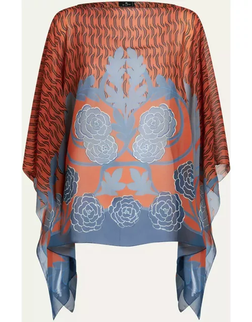 Sheer Floral Wool & Cashmere Poncho