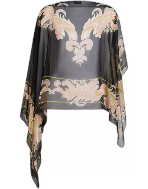 Patterned Sheer Silk Poncho