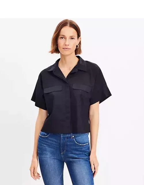 Loft Petite Cotton Blend Modern Drop Shoulder Pocket Shirt