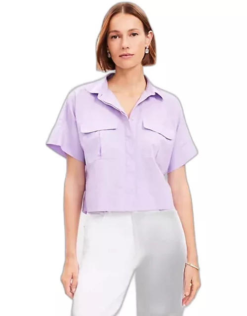Loft Petite Cotton Blend Modern Drop Shoulder Pocket Shirt