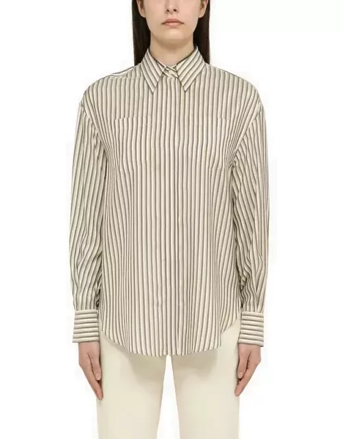 White/beige/lignite striped silk shirt