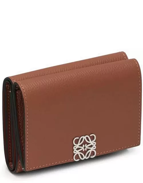 Anagram brown grained leather trifold wallet