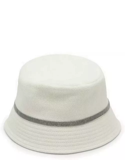 White cotton and linen bucket hat