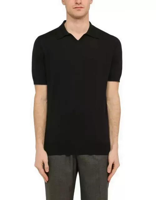 Black cotton short-sleeved polo shirt