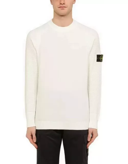 White crew-neck sweater with logo