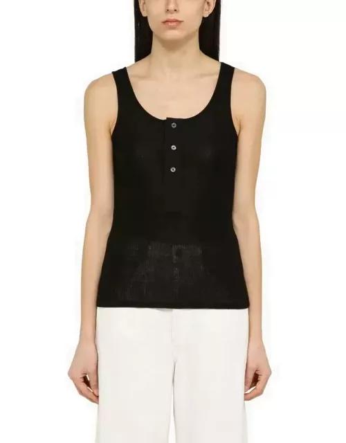 Black cotton tank top with button