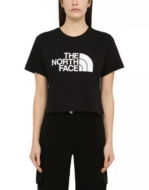 Black cotton cropped T-shirt with logo