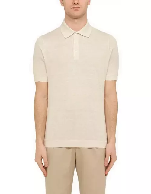 Natural linen short-sleeved polo shirt