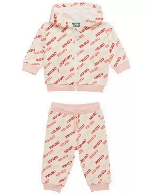 Ivory cotton suit with logo